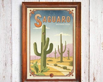 Saguaro poster, Saguaro National Park print, arizona poster, saguaro art gift, arizona national park poster, saguaro art print