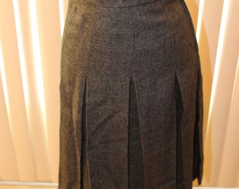 Vintage 50s Wool Pleated Dark Grey School Girl Skirt