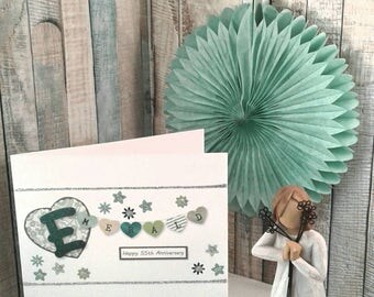 55th ANNIVERSARY/ EMERALD WEDDING Annuversary/ 55 years/ Greetings Card/ Anniversary Card/ Flowers/ Hearts / personalised