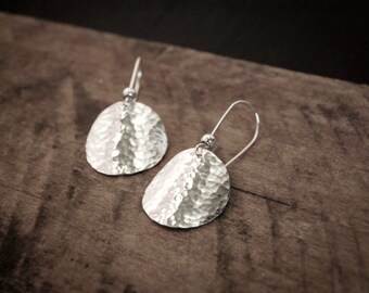 Hammered Sterling Silver Earrings, Hammered Circle Earrings, Modern Silver Earrings, Textured Earrings, Sterling Silver Hammered Earrings