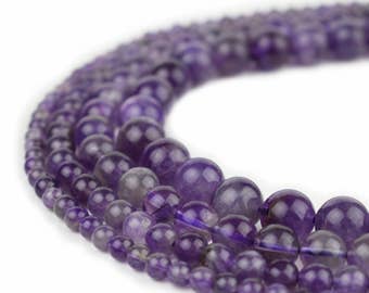 Natural Amethyst Beads 4mm 6mm 8mm 10mm Polished Round 15.5" Full Strand Wholesale Gemstones