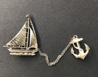 Charming 1940s Sailing Boat and Anchor Brooch...