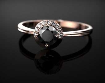 solid rose gold black diamond ring rose gold engagement ring black diamond engagement ring genuine black - Black Diamond Wedding Rings For Him solid rose gold black diamond ring rose gold engagement ring black diamond engagement ring genuine black - Black Diamond Wedding Rings For Him