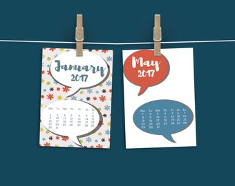 Kids Advent Calendar, Desk calendar, Printable 2017, Downloadable, Monthly planner, Gift for kids, Patterned calendar,Colorful ,Kids desk