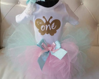 First birthday outfit girl, 1st Birthday Tutu outfit, Pink & Mint Green First Birthday Outfit in Sizes 9-24 month