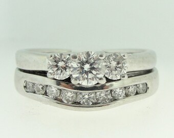 Three Stone Diamond Soldered Engagement Ring -14k White Ring