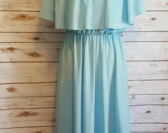 Vintage, 1970's, Anthony Richard's baby blue capelet dress, Large