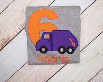 Garbage Truck Birthday Shirt - Third Birthday Outfit - Rubbish Collector - Appliqué Birthday Outfit - Truck Bodysuit - Smash Cake Outfit