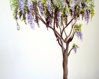 Tree wall decal, tree wall sticker, wisteria tree, wall decals, girl's bedroom decor, vinyl wall decal tree, tree mural, blossom tree decal