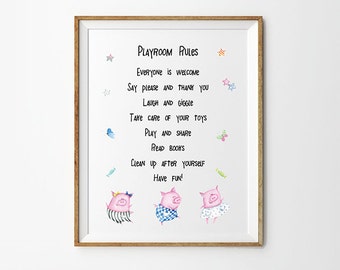 Playroom Rules, 8 x 10 in, 11 x 14 in, 17 x 22 in, Playroom Art Print, Playroom Printable, Kids Poster, Kids prints, Kids Printables