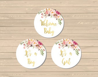 Gold Boho Cupcake Toppers, Floral Printable Cupcake Toppers, Boho Buffet Decor, Gender Neutral Topper, Gold Floral, Instant Download, 025-G