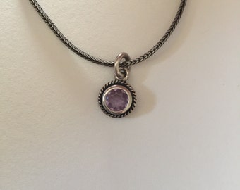 Vintage Light Lavendar Amethyst 925 Sterling Silver Pendant Necklace