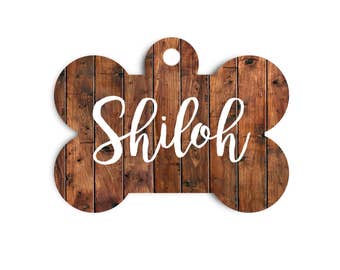 Faux Wood Pet ID Tag, Aluminum Dog Bone Tag for Dogs, Modern Dog Tag, Trendy Dog Name Tag, Collar Tag for Dogs , Custom Wood Dog Bone Id Tag