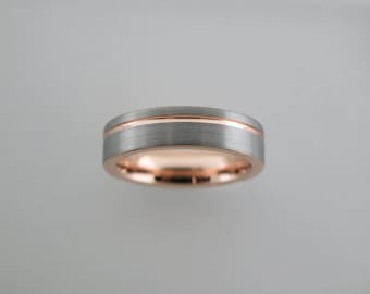 Brushed Tungsten Carbide Unisex Band, Rose Gold* Stripped Ring, Brushed Finish, Mens Ring, 6mm Tungsten Ring, Wedding Band, Womens Ring
