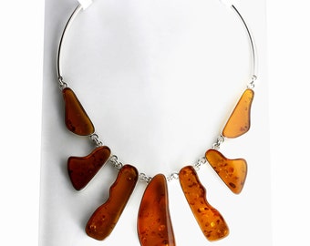 Large Gemstone Necklace, Cognac Amber Necklace, LUXURY NECKLACE, High Fashion Jewelry, Chunky Gemstone Necklace, Large Chunky Necklace, Jet