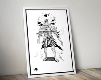 Dark Souls 3, Art Print, Nameless King, Dark Souls Poster, Dark Souls Art, Dark Souls Print, Black and White, Video Game Print, VillainBros