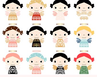 Cute Christmas angel clipart set, Kawaii Christmas clipart, Digital download Christmas, Clip art commercial use, Toy angel ornament clipart