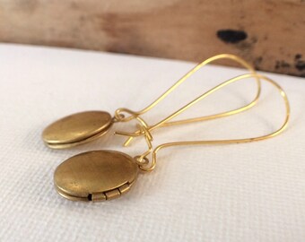 Locket Earrings, Oval Locket Earrings, Heart Locket Earrings, tiny locket Jewelry, Mini Locket, Long Gold Earrings, Photo Locket, Keepsake