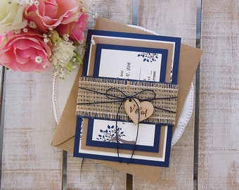 Rustic Wedding Invitation Suite, Rustic Wedding, Printed invitation Set, Burlap Wedding Invitation, Rustic Invitation, Elegant Assembled