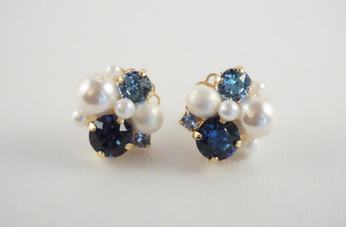 Navy Earrings Navy Studs Bijou Earrings Bijoux Earrings