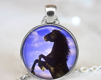 Wild Horse Necklace Black Horse Equestrian Gift - Magical Horse Necklace Equestrian Present - Magical Necklace Gift For Horse Rider Present