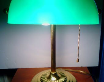 Vintage 1980's Green Glass Shade Bankers Desk Lamp