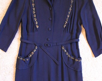 Vintage Dress - 1940's Dress - Rayon 1940's Dress - WW2 Wartime -