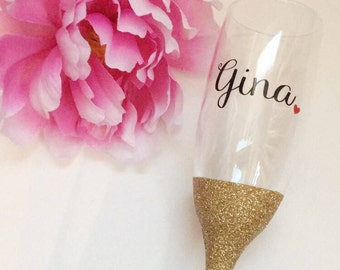 Glitter Champagne Glasses//Bridesmaid Champagne Glasses//Bridesmaids Gifts//Glitter Dipped//Personalized Champagne Glasses