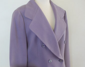 90's Elegant, Double Breasted Jacket. Lavender Color, Côtelé Fabric, 2''Below Hip Length, M/L Size, Designed by"Jacque Vert"Made in England