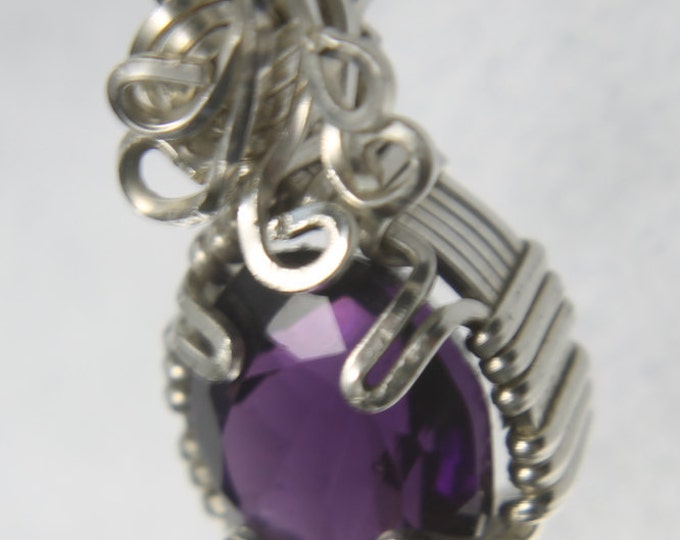 Amethyst Sterling Silver Necklace, Wire Wrap Gemstone Pendant, Faceted Deep Purple Stone, February Birthstone, Amethyst Jewelry