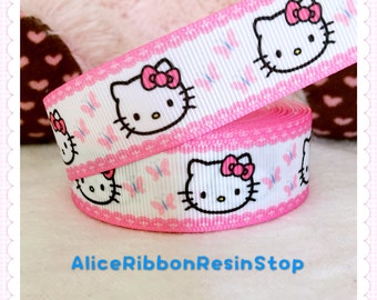 3 yards 7/8" Hello Kitty ribbon, cute Kitty ribbon, pink Hello Kitty ribbon, grosgrain ribbon, hair bow ribbon