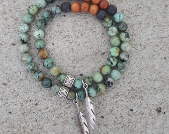Essential oil diffuser bracelet. Mommy and Me diffuser set. Natural gemstone. African Turquoise. Wood. Lava diffuser. Aromatherapy. Gift.