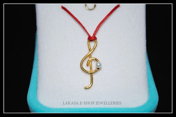 Necklace Music Clef Symbol Sterling Silver Gold plated Jewelry Best Gifts Ideas Rock you Birthday Love Violin Piano Musician Fine Greek Art