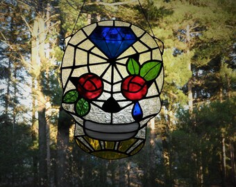 Sugar Skull Dia de los Muertos in Stained Glass: Queen of Diamonds