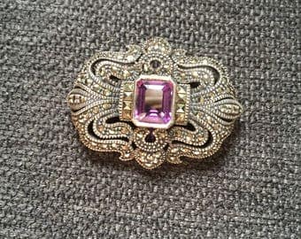 Amethyst and Marcasite Sterling Silver Brooch, by Judith Jack.