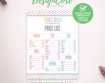 Price List, Price Chart, Printable, Home Office Approved, Instant Download, Polka Dot, Digital Files, Marketing, Fashion Retailer, DCPL001