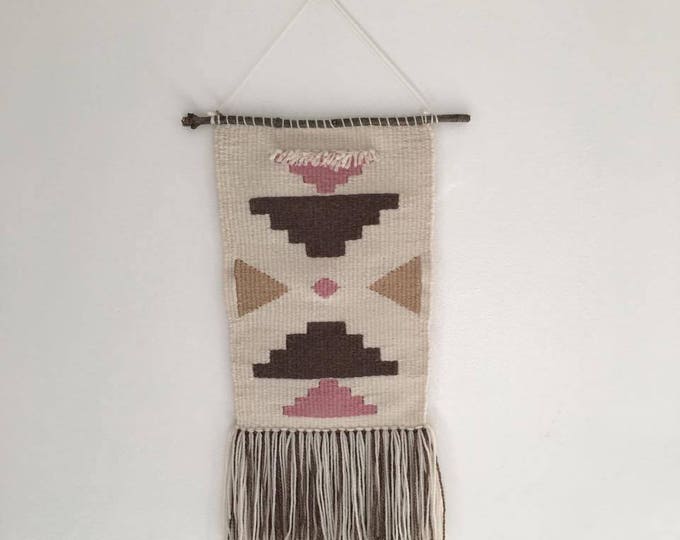 Aztec frame loom woven wall hanging