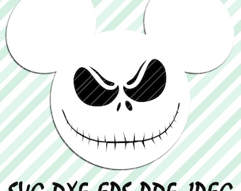 Mickey Mouse Jack Skellington Face SVG DXF EPS Jpg Files Vector Cuttable Design Cricut Silhouette Cameo Studio Digital Cut Print Mags TShirt