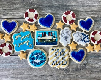 Custom Cookies Titanic 20th Anniversary Movie, 2 Dozen, Sugar Cookies, Party Favors, Oscars, 90's, Nautical, Love, Jack & Rose, Gift for Her