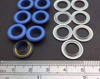 Metal Eyelet Grommet, Enamel Painting, Sky Blue, with Metal Washer Underpart, 25 Sets, 20L (Diameter Outer 13mm, 0.51", Inner 7mm, 0.28")