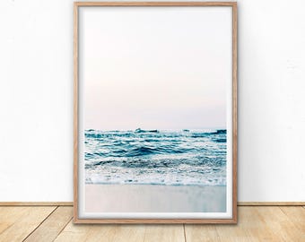 Ocean Wave Print - Blue Sea Wall Art, Digital Print, Coastal Print, Beach Decor, Sea Printable, California Photo, Scandinavian Wall Art