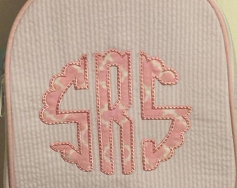 Lunch Box in Seersucker. Customize any applique in your favorite color choices back to school, shower gift, diaper bag