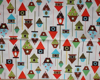 Fabric remnant - bird houses - robert kaufman