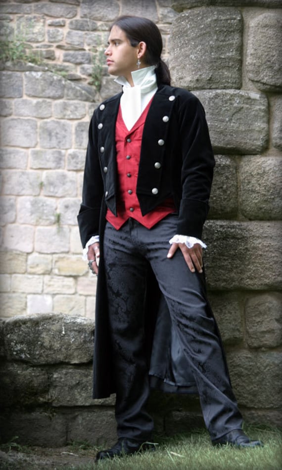 Velvet Pirate / Period Style Mans Coat - ALL BLACK - Chest 40" by CarriAngelStudios steampunk buy now online