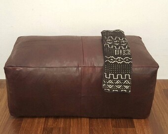 Oversized Authentic Moroccan Leather Pouf , Handcrafted Leather Pouffe ottoman ,Footstool, OVP01