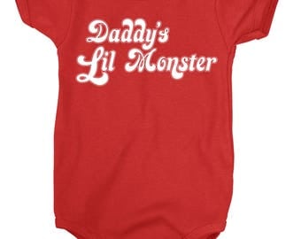 Daddy's Lil Monster Baby One Piece Daddy's Little Monster Baby Toddler Shirt Suicide Squad Baby Cosplay Harley Quinn Shirt Infant Romper