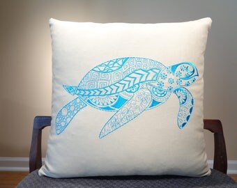 Blue Sea Turtle Pillows, Blue Ocean Decor, Sea Turtle Cushions, Nautical Pillows, Ocean Lover Decor