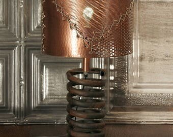 Coil Lamp with COPPER SHADE - Metal Lamp - Lighting - Table Lamp - Metal Shade - Industrial Lamp, Steampunk, Truck Spring
