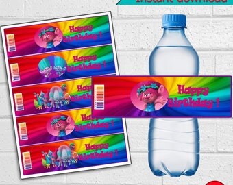 Trolls Water Bottle Labels.Personalized Labels. Bottle Labels.Trolls Bottle Labels.Trolls Birthday Party, instant download