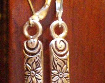 Sterling silver patterned bar earrings